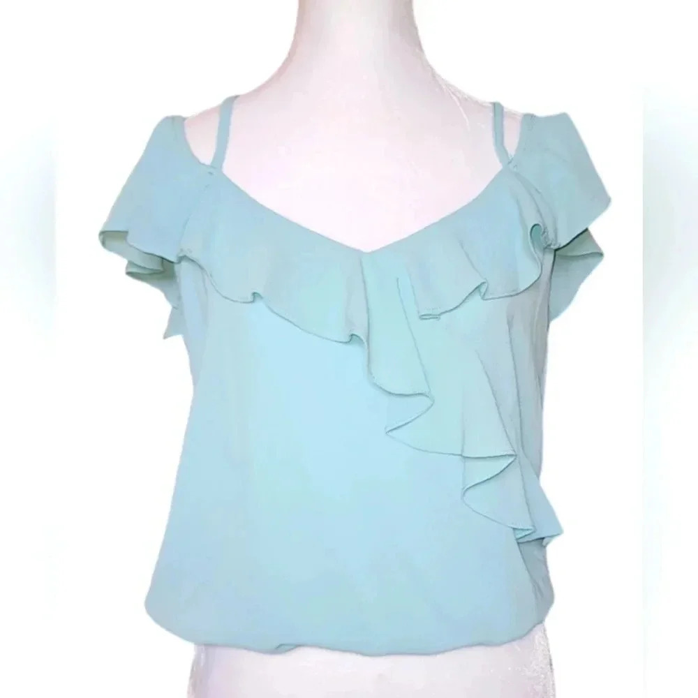 NWT Crave Fame Junior's Blue V-Neck Peasant Tee Size Medium